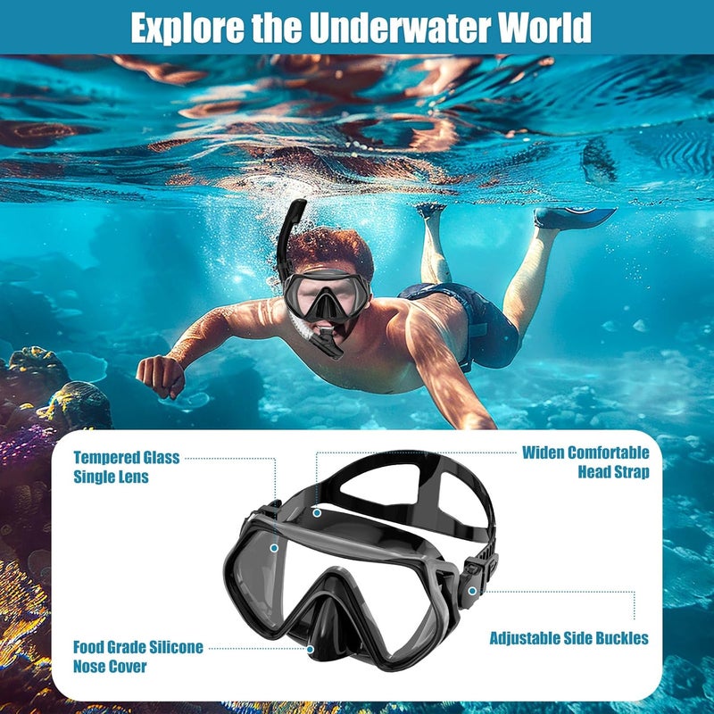 wutrye Snorkeling Gear for Adults, Dry-Top Snorkel Set Scuba Diving mask, Snorkel Mask, Panoramic Anti-Leak Anti-Fog Tempered Glass Lens, Swimming Training Snorkeling Packages - Image 5